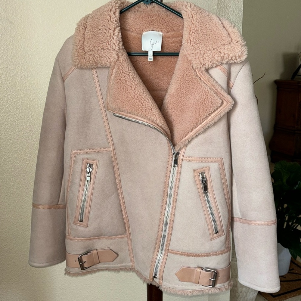 Joie Blush Pink Shearling Moto Jacket